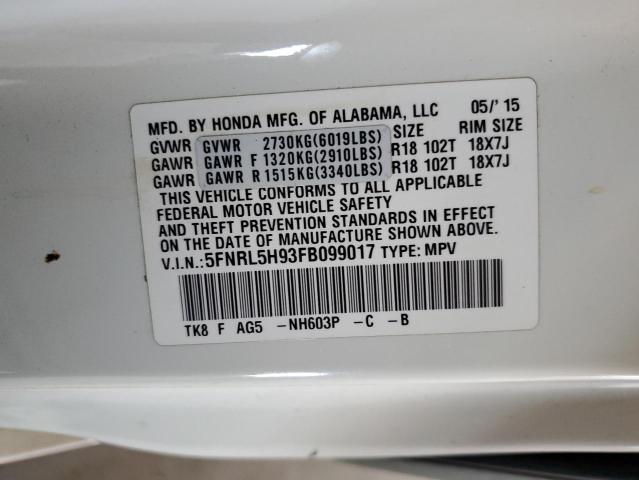 VIN 5FNRL5H93FB099017 2015 Honda Odyssey, Touring no.13