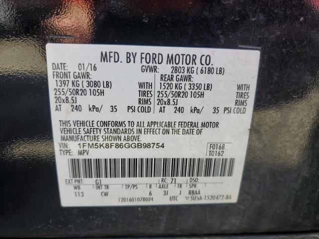 VIN 1FM5K8F86GGB98754 2016 Ford Explorer, Limited no.13