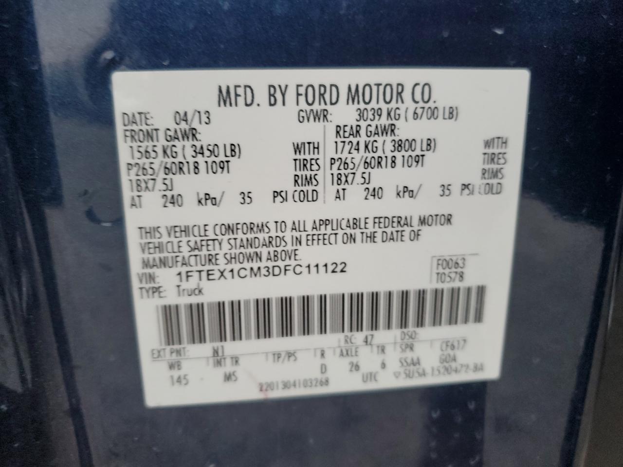 Lot #3029350730 2013 FORD F150 SUPER