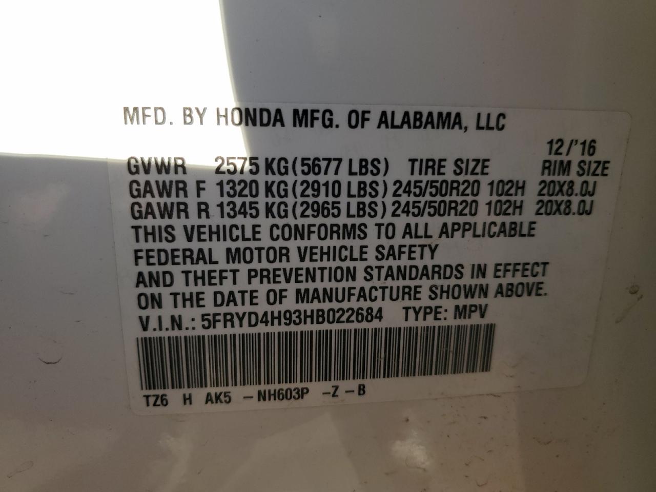 Lot #2977219150 2017 ACURA MDX ADVANC