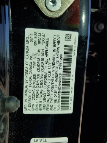 VIN 2HKRW1H80KH510800 2019 HONDA CRV no.14