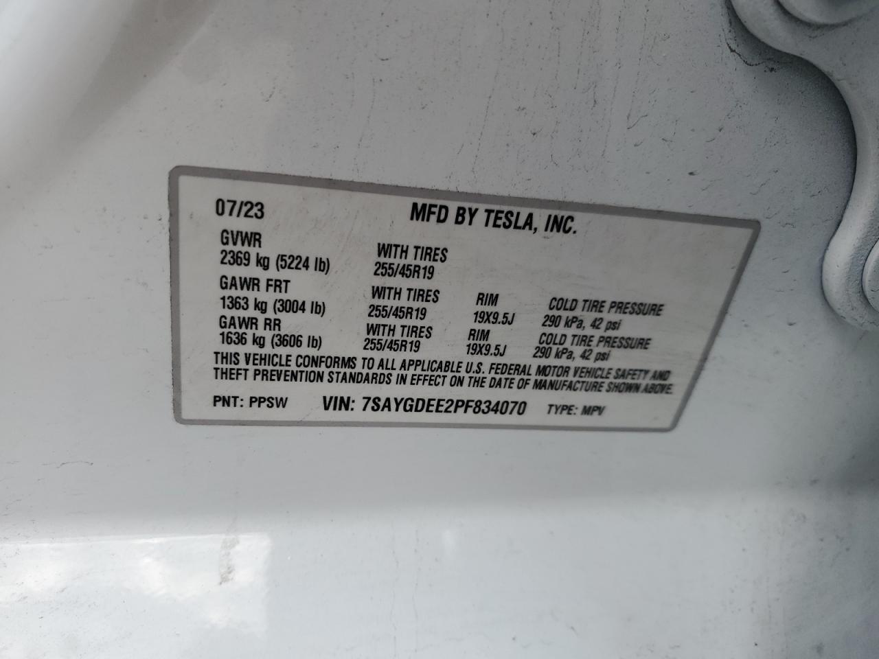 Lot #3033030054 2023 TESLA MODEL Y