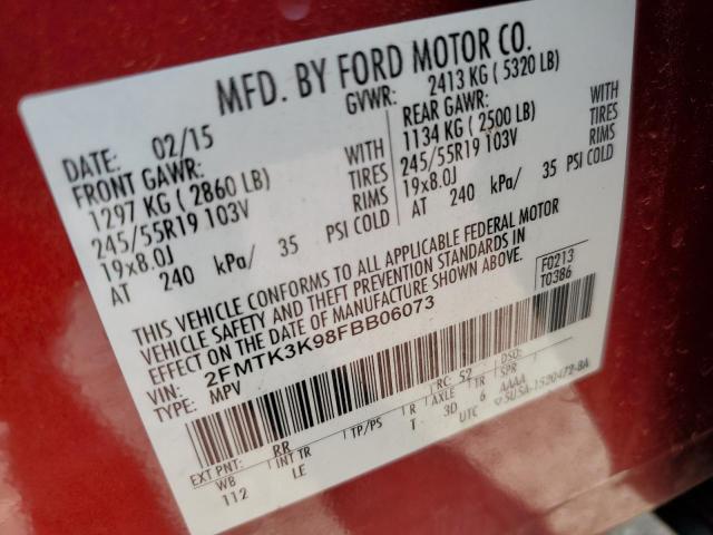 VIN 2FMTK3K98FBB06073 2015 FORD EDGE no.14