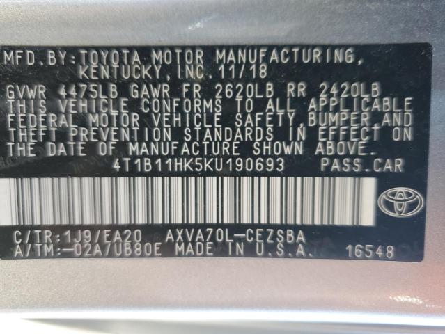 2019 TOYOTA CAMRY L - 4T1B11HK5KU190693