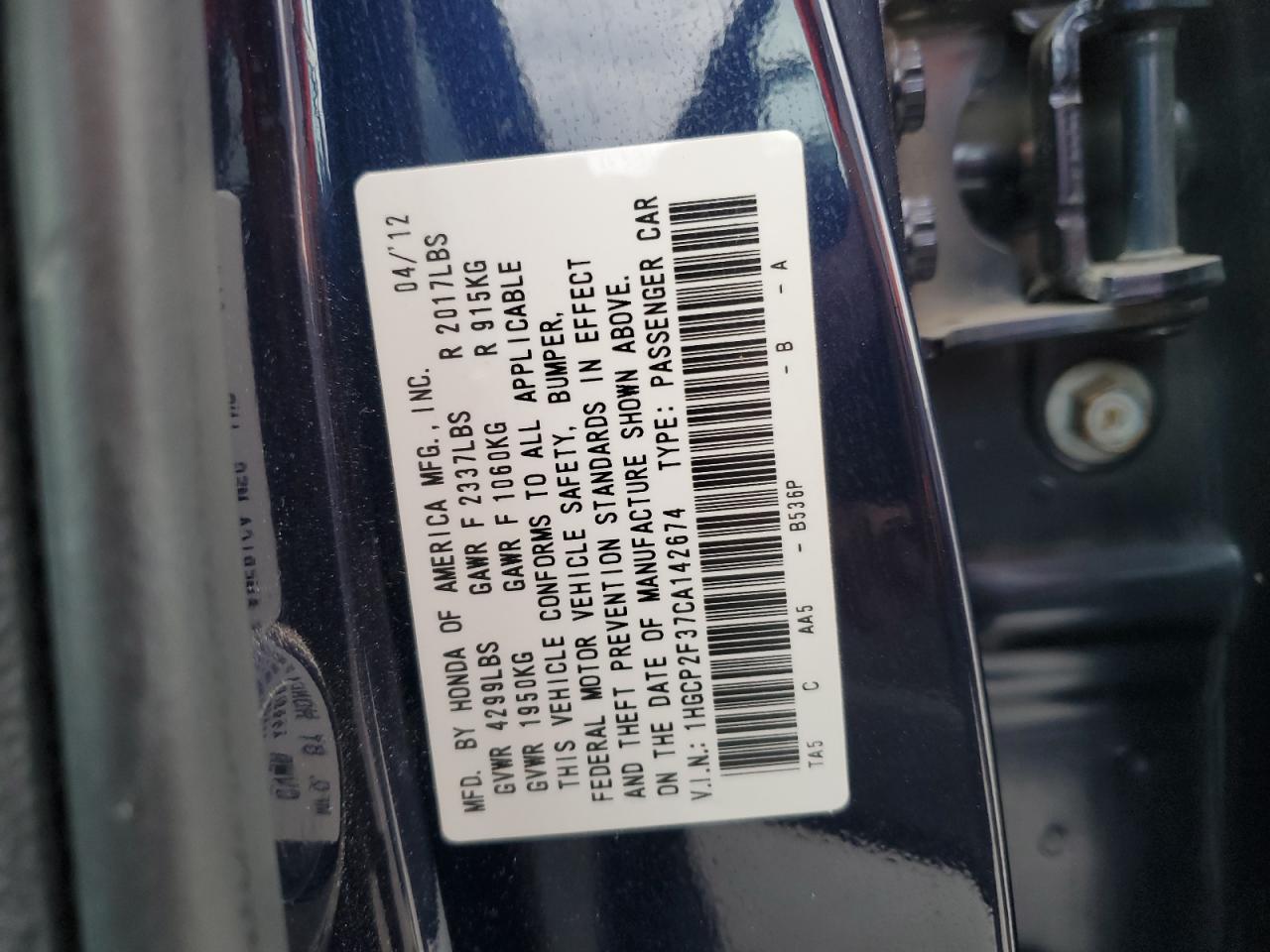 Lot #3020427180 2012 HONDA ACCORD LX