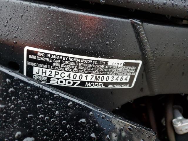 2007 HONDA CBR600 RR JH2PC40017M003464