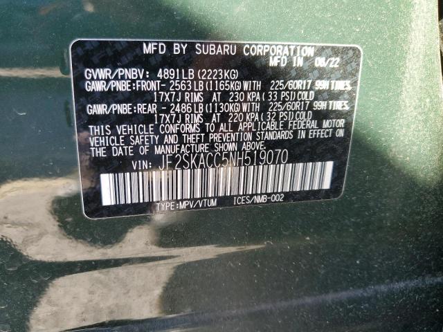 2022 SUBARU FORESTER JF2SKACC5NH519070