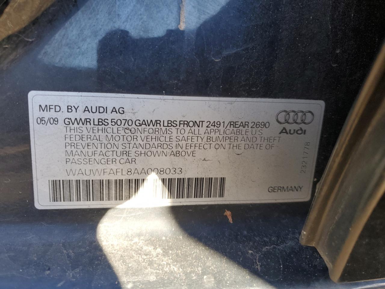 Lot #3021091215 2010 AUDI A4 PREMIUM