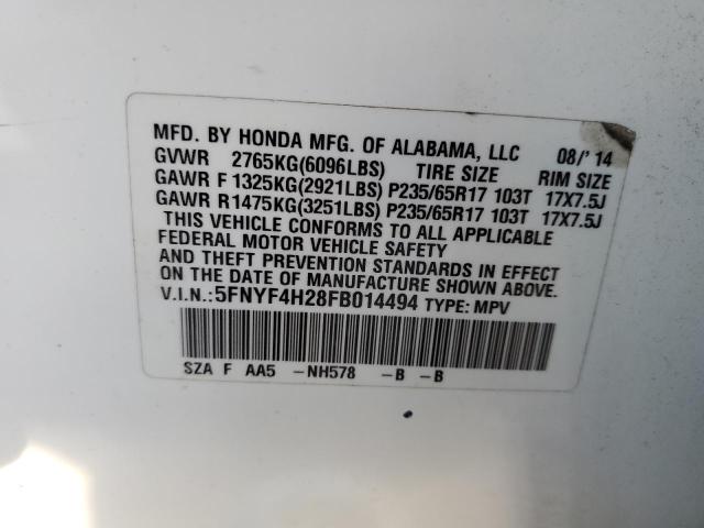 VIN 5FNYF4H28FB014494 2015 Honda Pilot, LX no.13