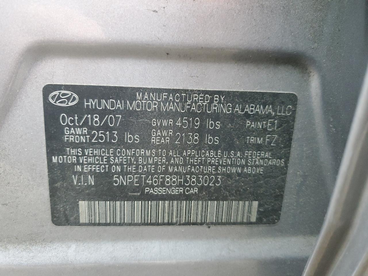 Lot #3033010019 2008 HYUNDAI SONATA GLS