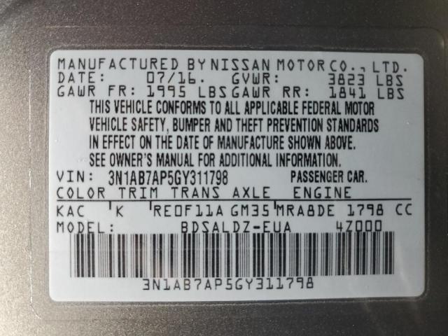 VIN 3N1AB7AP5GY311798 2016 NISSAN SENTRA no.12