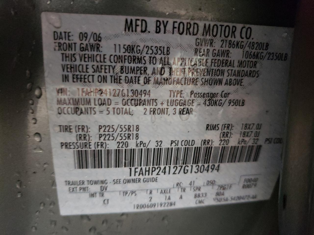 Lot #3008314165 2007 FORD FIVE HUNDR