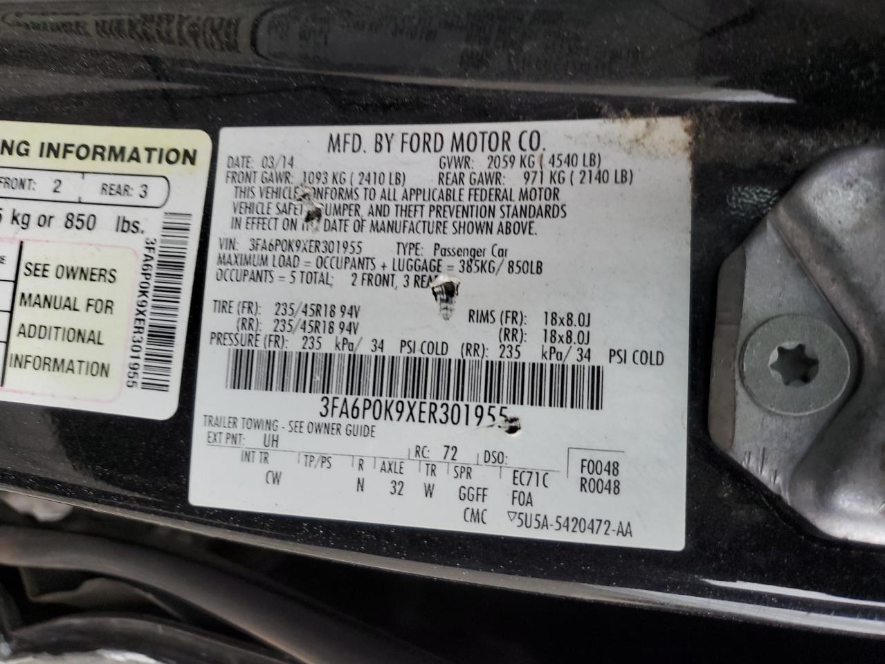 Lot #3029325693 2014 FORD FUSION TIT