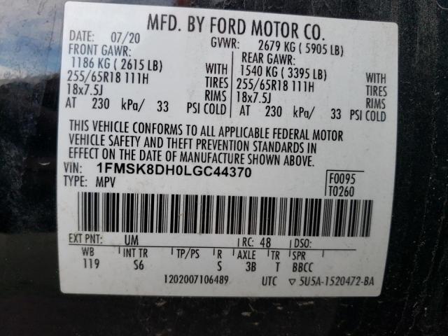 VIN 1FMSK8DH0LGC44370 2020 FORD EXPLORER no.13