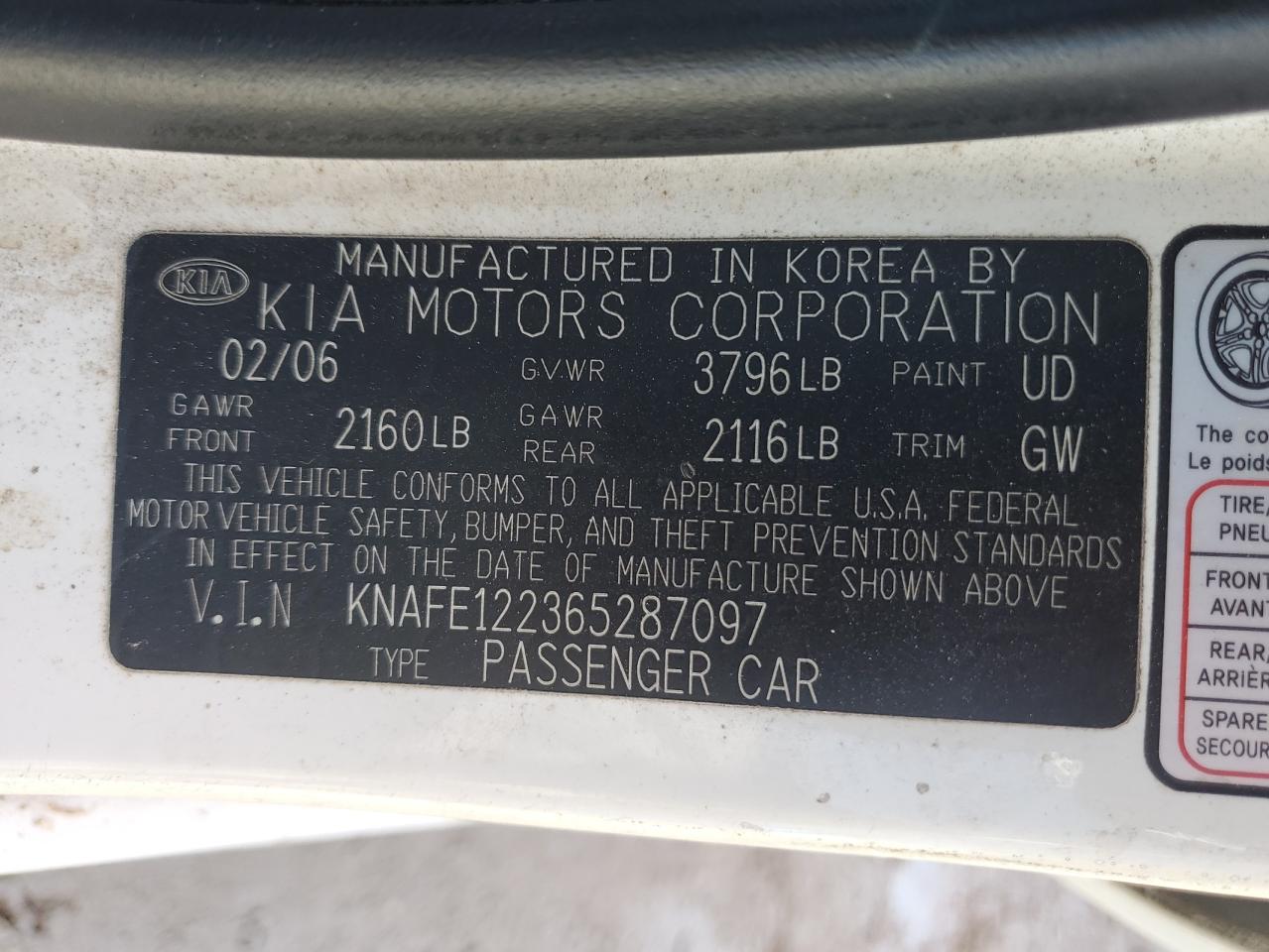 Lot #3048633088 2006 KIA SPECTRA LX