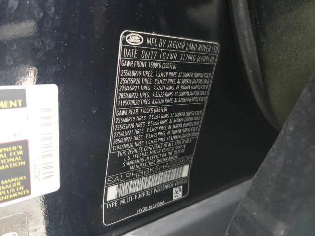 2017 LAND ROVER DISCOVERY - SALRHBBK5HA022570