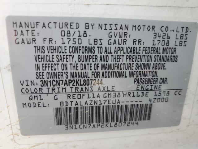 2019 NISSAN VERSA S - 3N1CN7AP2KL807244