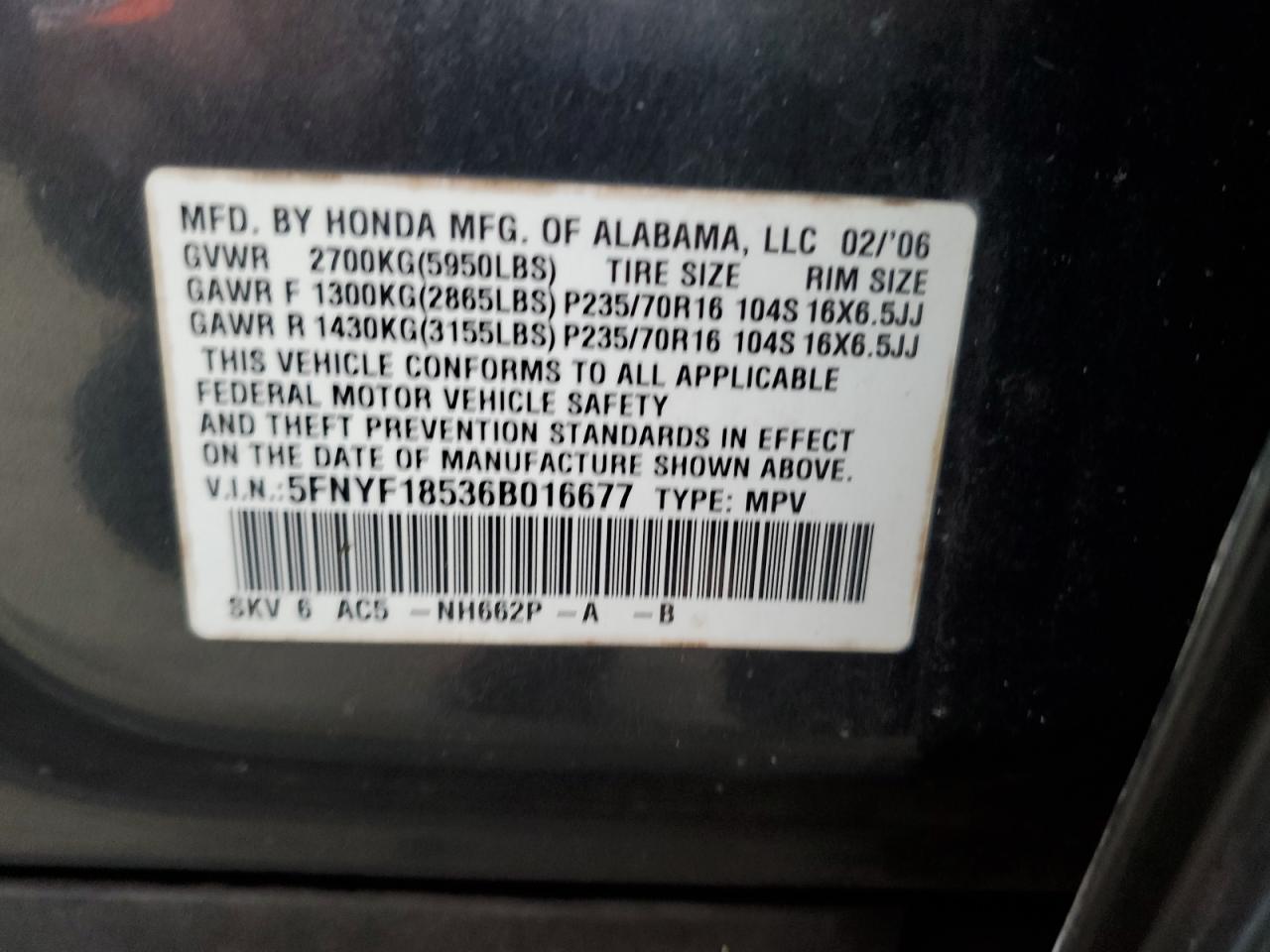 Lot #3008488981 2006 HONDA PILOT EX