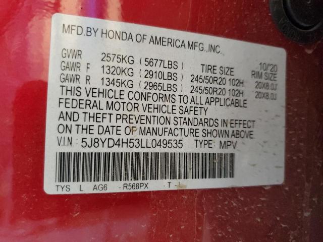 2020 ACURA MDX TECHNO - 5J8YD4H53LL049535