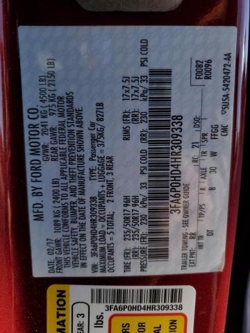 2017 FORD FUSION SE - 3FA6P0HD4HR309338