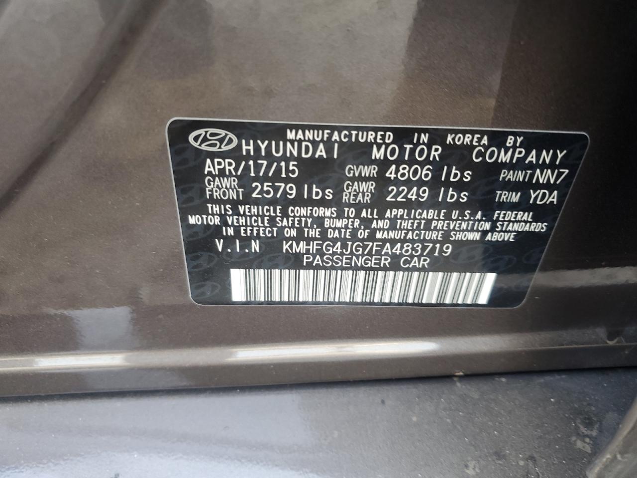 Lot #3034411092 2015 HYUNDAI AZERA