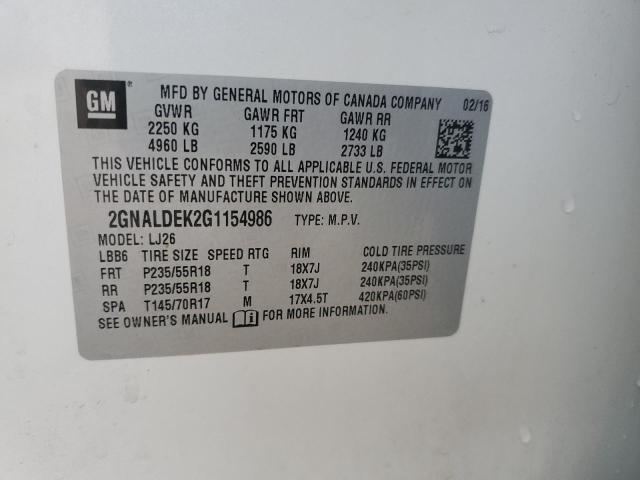 2016 CHEVROLET EQUINOX LT - 2GNALDEK2G1154986