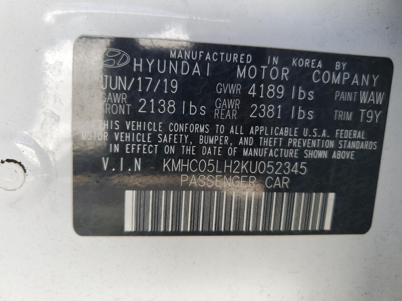 Lot #2994444639 2019 HYUNDAI IONIQ LIMI