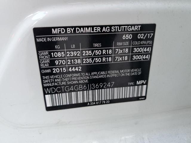 VIN WDCTG4GB6JJ369247 2018 MERCEDES-BENZ GLA-CLASS no.12