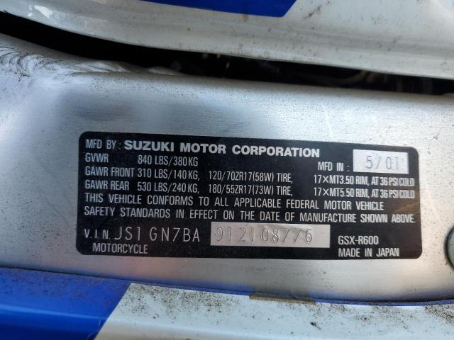 2001 SUZUKI GSXR JS1GN7BA912108776