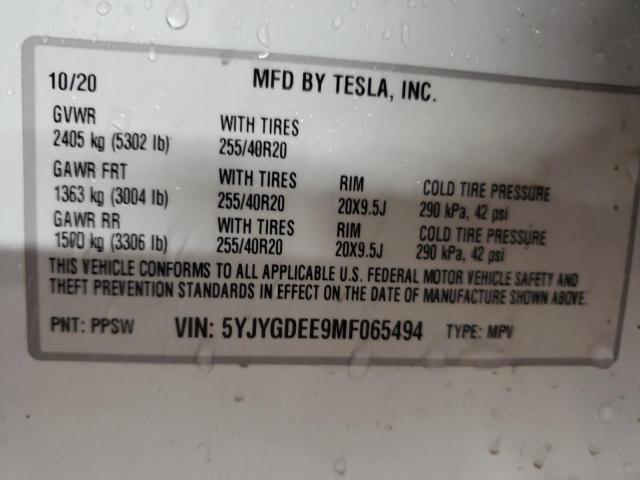 VIN 5YJYGDEE9MF065494 2021 TESLA MODEL Y no.13