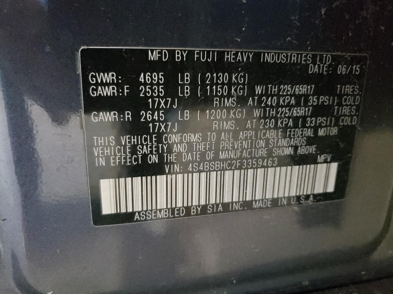 4S4BSBHC2F3359463 - 2015 SUBARU OUTBACK - #79529664