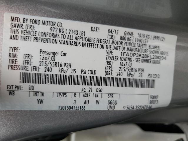 2015 FORD FOCUS SE - 1FADP3K28FL288294