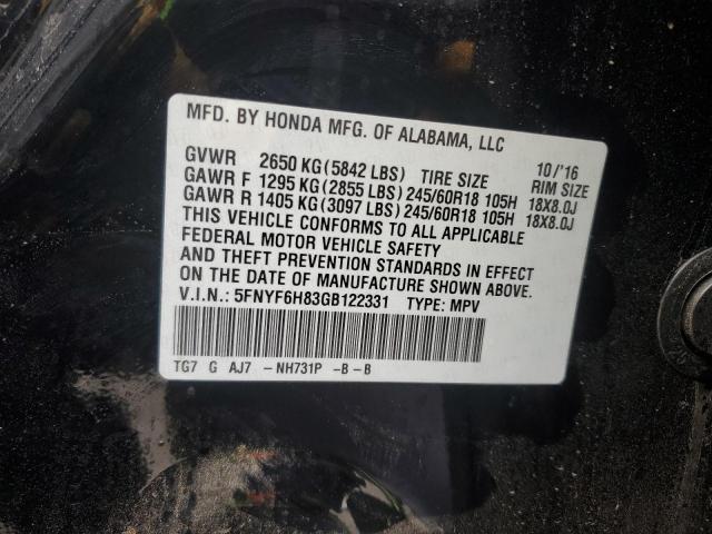 VIN 5FNYF6H83GB122331 2016 HONDA PILOT no.13