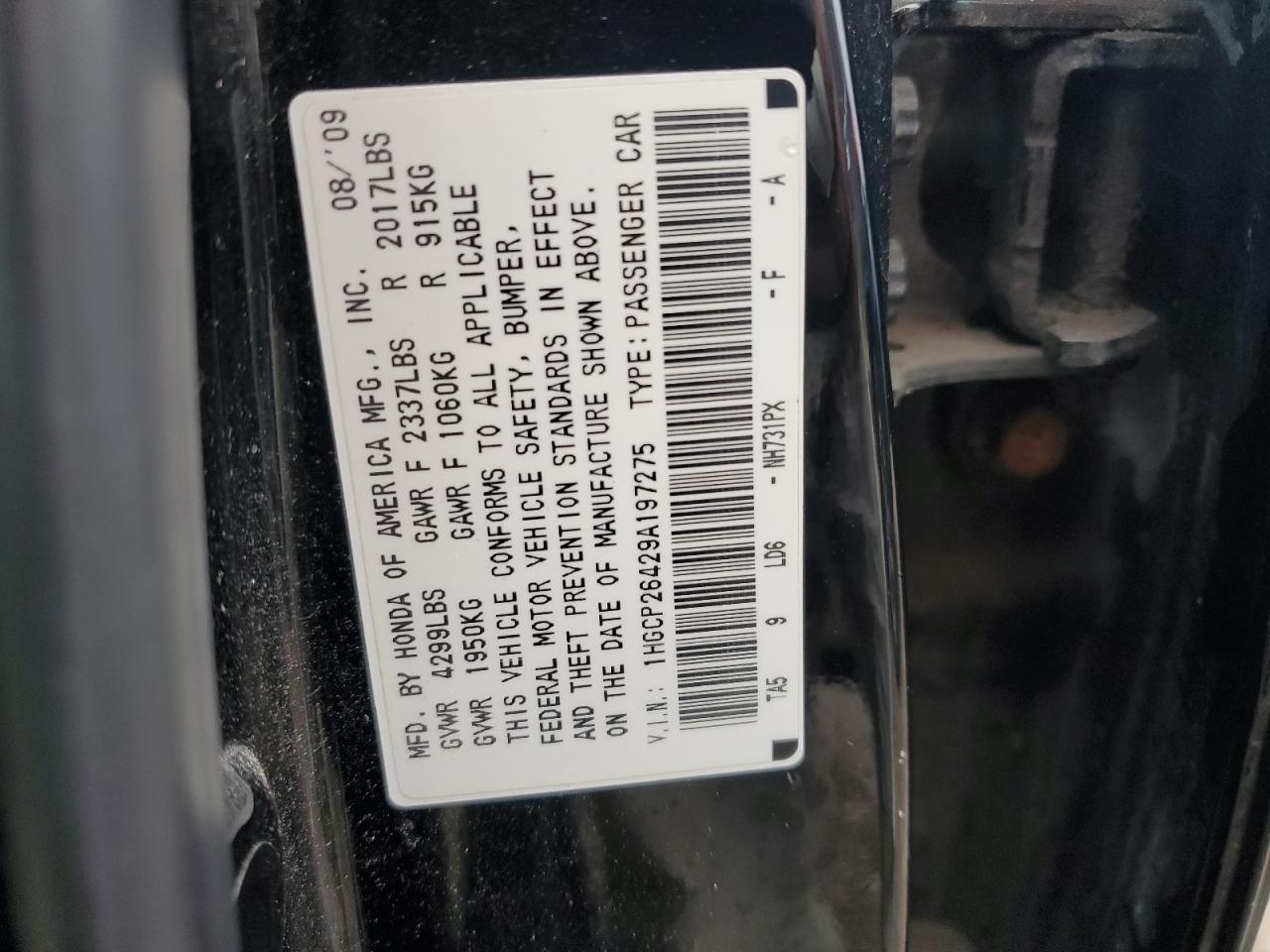 Lot #2959875294 2009 HONDA ACCORD LXP