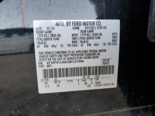 VIN 2FMPK3J92GBC21594 2016 Ford Edge, Sel no.12