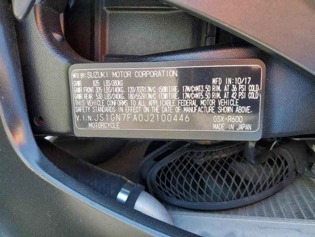 2018 SUZUKI GSX-R600 JS1GN7FA0J2100446