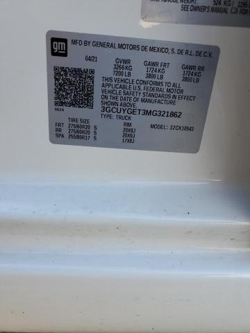 2021 CHEVROLET SILVERADO - 3GCUYGET3MG321862