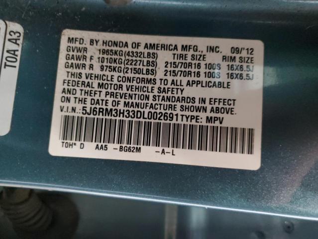 VIN 5J6RM3H33DL002691 2013 Honda CR-V, LX no.13