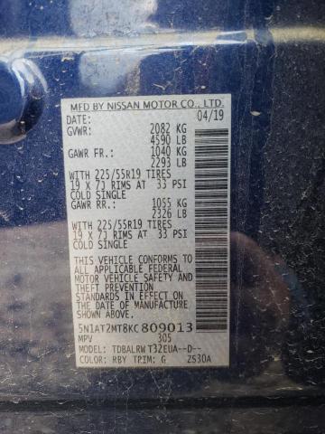 2019 NISSAN ROGUE S/SL 5N1AT2MT8KC809013