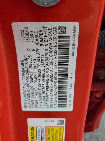 2022 HONDA CIVIC SPOR - 2HGFE2F53NH599085