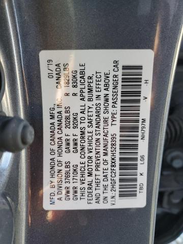 VIN 2HGFC2F8XKH528395 2019 HONDA CIVIC no.12