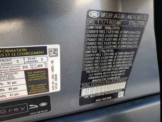 2019 LAND ROVER RANGE ROVE - SALGS2SV5KA535697