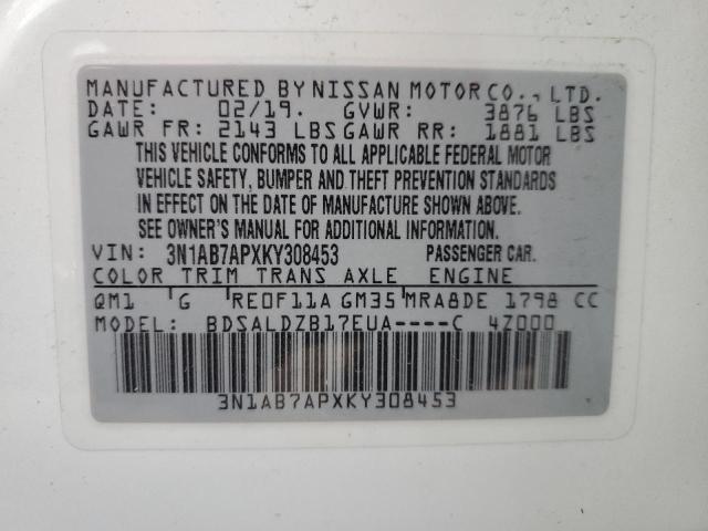 VIN 3N1AB7APXKY308453 2019 Nissan Sentra, S no.13