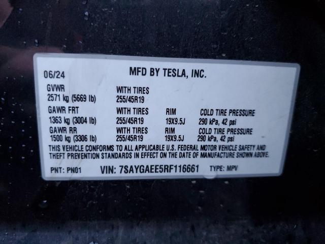 VIN 7SAYGAEE5RF116661 2024 TESLA MODEL Y no.13