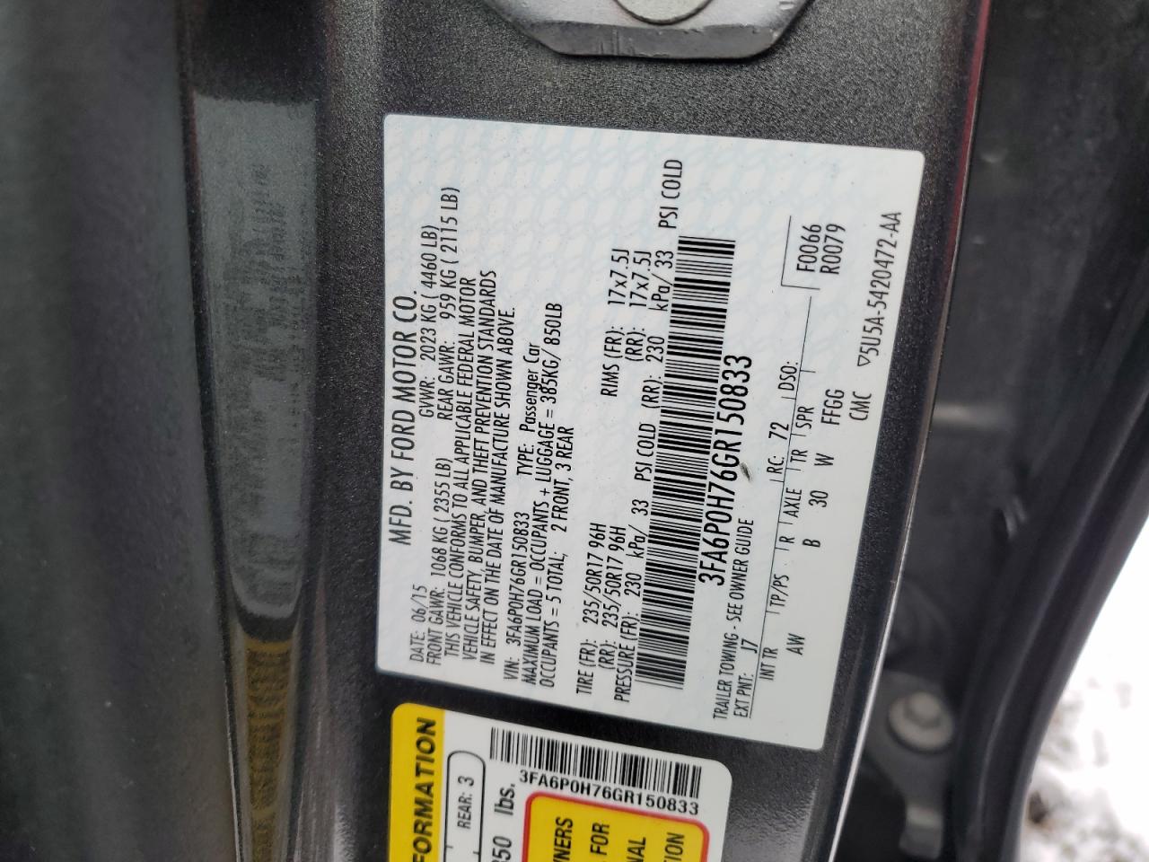 Lot #2981430637 2016 FORD FUSION SE