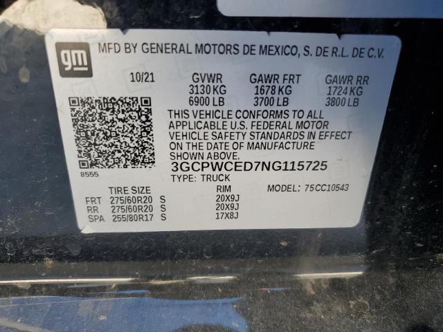 2022 CHEVROLET SILVERADO - 3GCPWCED7NG115725