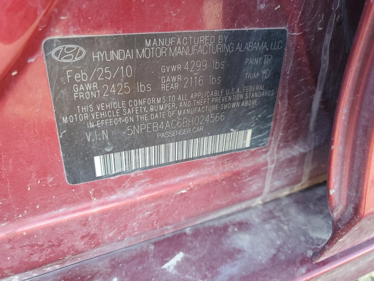 Lot #3003522150 2011 HYUNDAI SONATA GLS