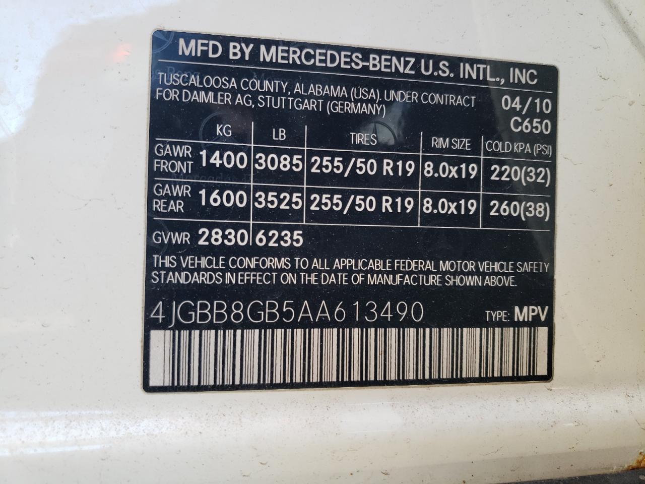 Lot #3020834709 2010 MERCEDES-BENZ ML 350 4MA