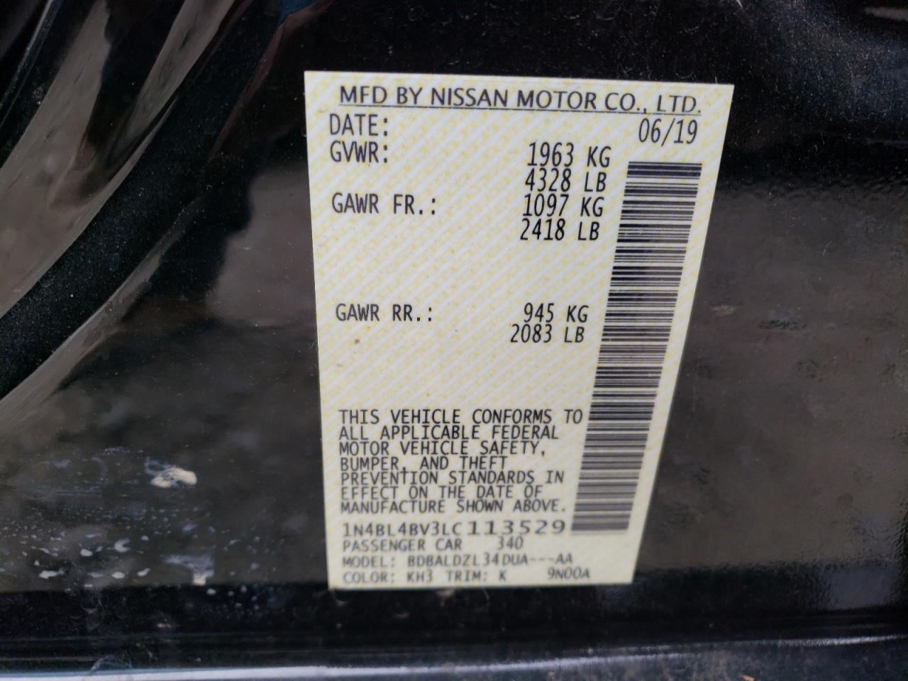 Lot #3033246867 2020 NISSAN ALTIMA S