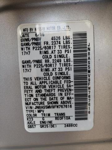 2015 NISSAN ROUGE JN8AS5MV9FW767616